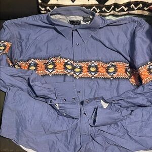 Roper Blue Shirt Jacket with Aztec Design